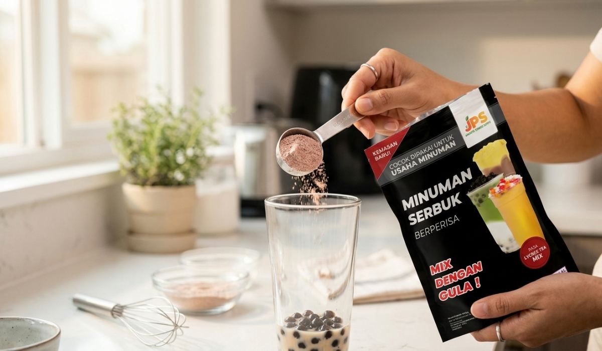 bubuk minuman dengan gula