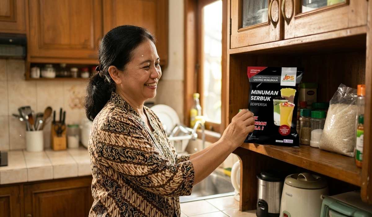 bubuk minuman dengan gula